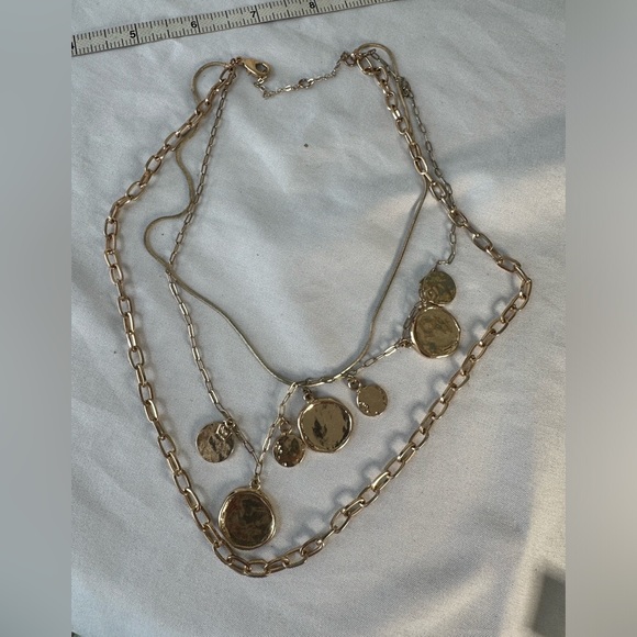 Goldtone faux coin triple strand necklace - Picture 5 of 5
